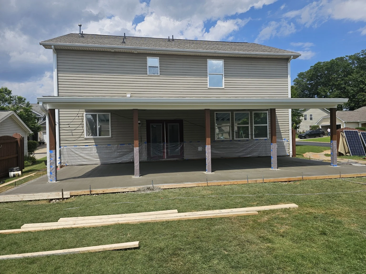 Large covered concrete patio