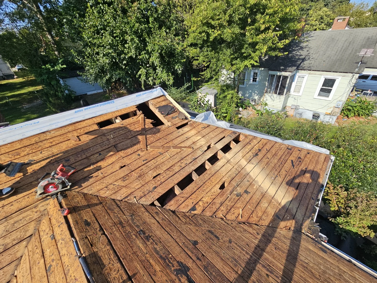 Roof tearoff and old decking